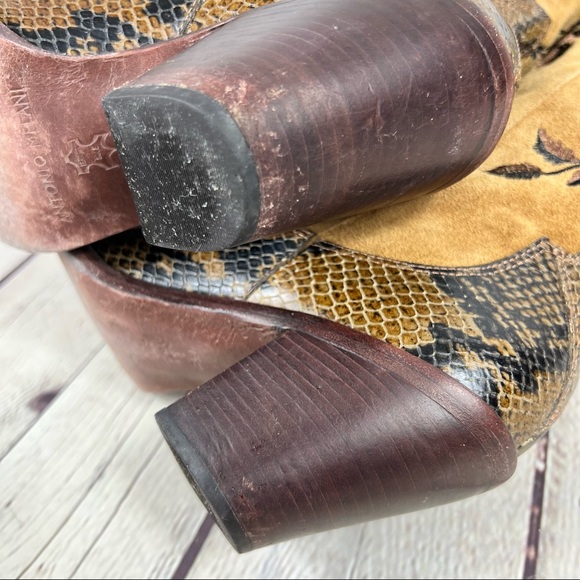 Antonio Melani Brown Suede and Snakeskin Floral Embroidery Heeled Cowboy Boots - Picture 3 of 16